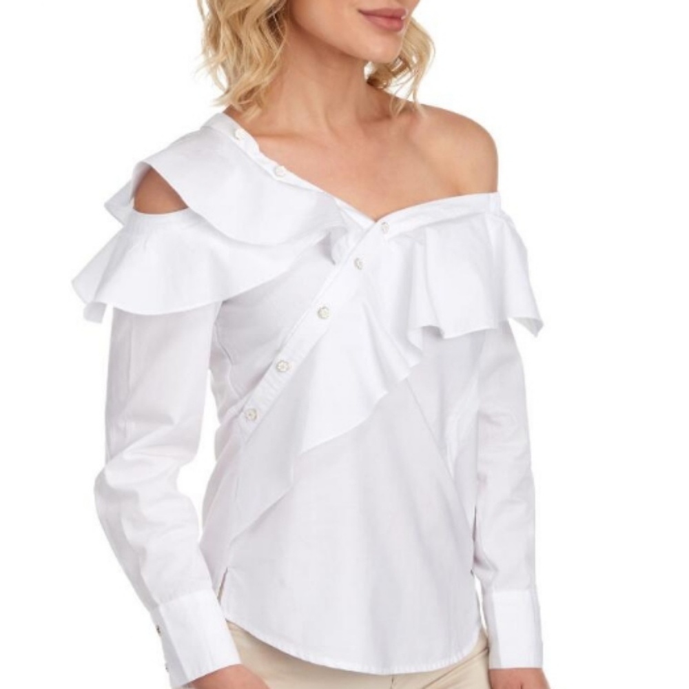 V CRISTINA
Ruffled Asymmetrical Poplin Blouse - Picture 2 of 3